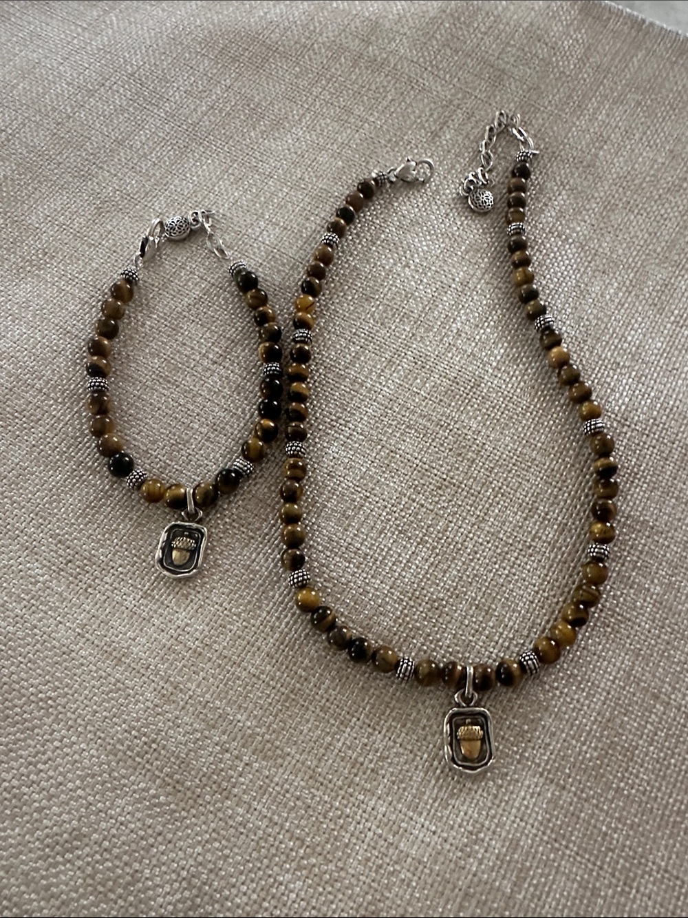 🍂 Brighton Ferrara Virtue Tiger’s Eye Acorn Necklace & Bracelet Set